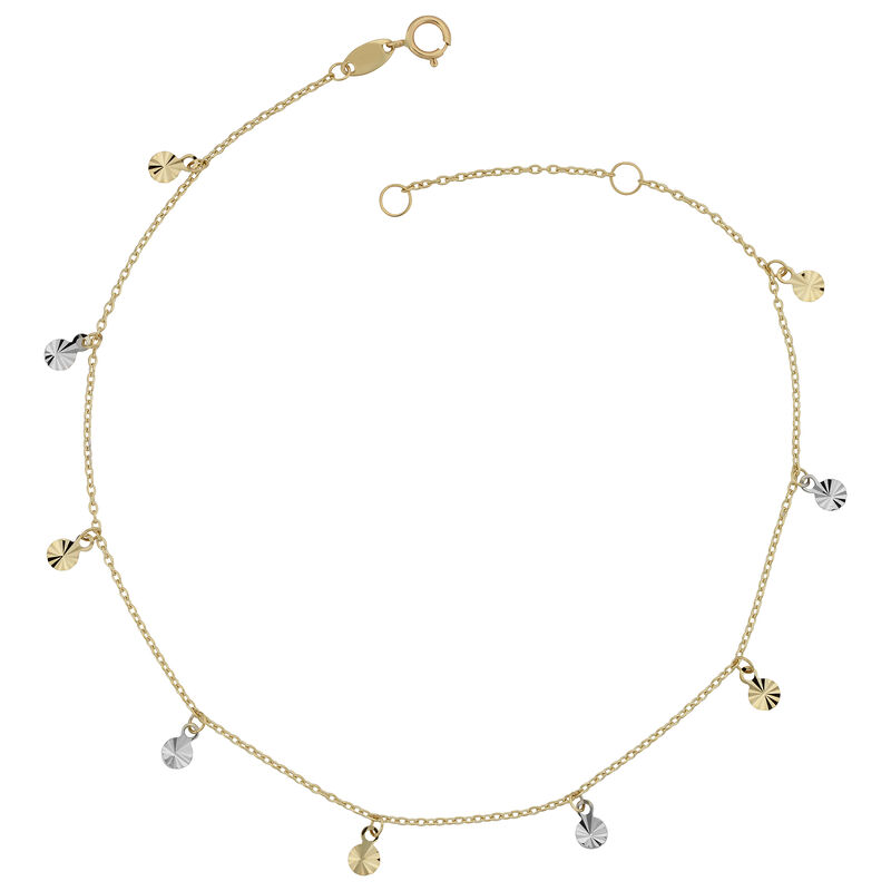Diamond-Cut Adjustable Anklet with Disc Charm in 10k Yellow & White Gold image number null