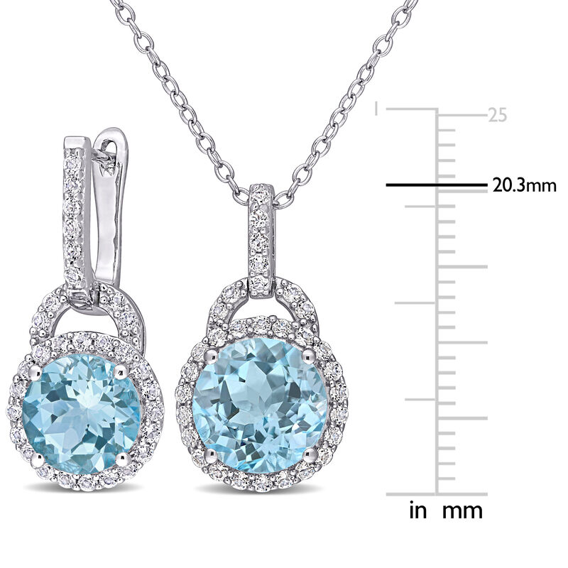 Blue & White Topaz Halo Earring & Pendant Set in Sterling Silver image number null