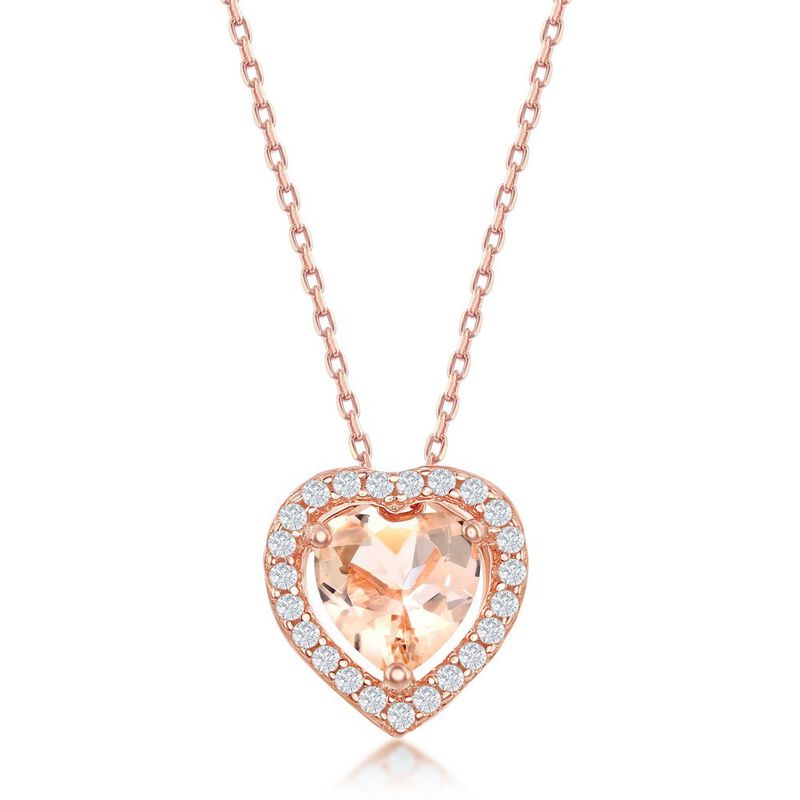 Morganite & CZ Heart Pendant in Sterling Silver Rose Plate image number null