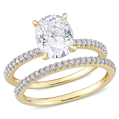 Created Moissanite 2ctw. Solitaire Bridal Set in 14k Yellow Gold