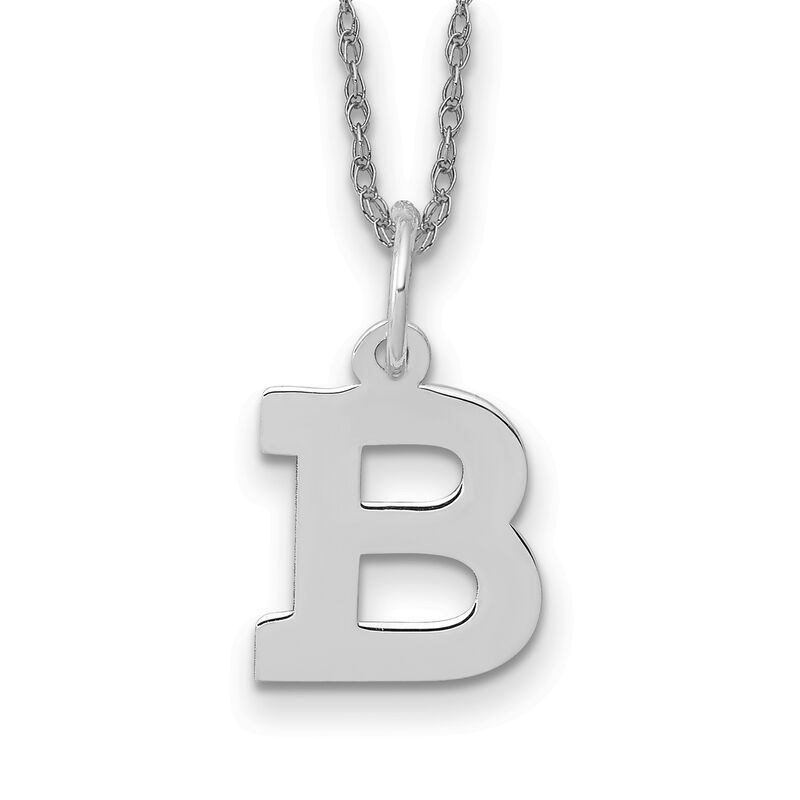Small Block B Initial Necklace in 14k White Gold image number null