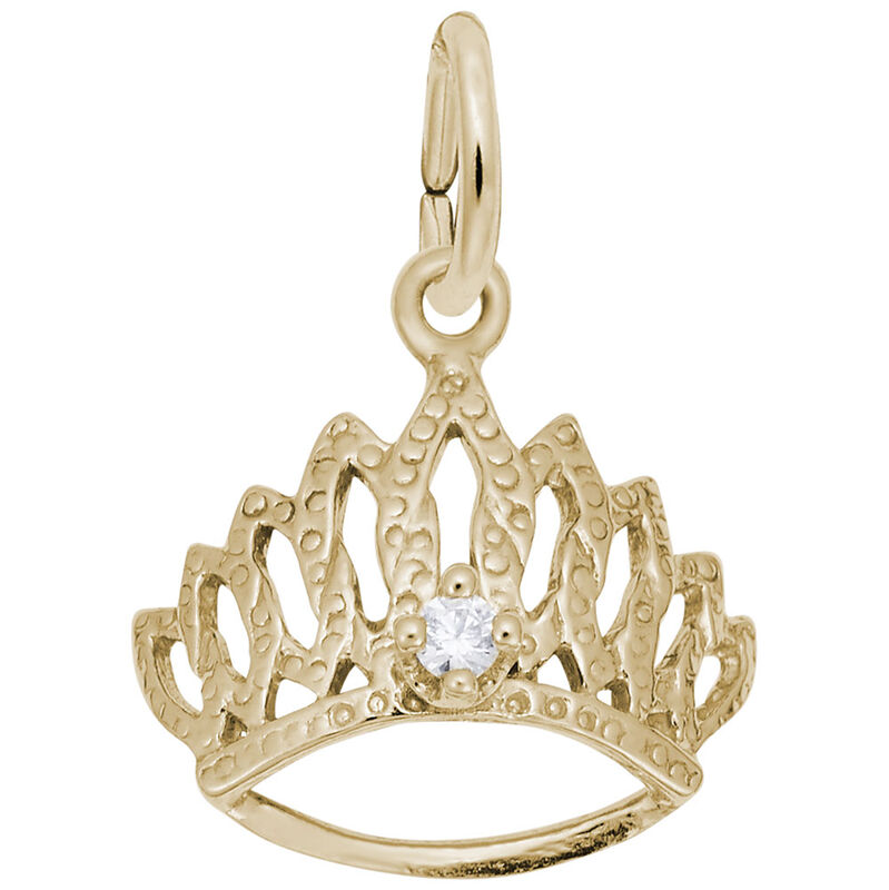 Tiara White Crystal Charm in 14K Yellow Gold image number null