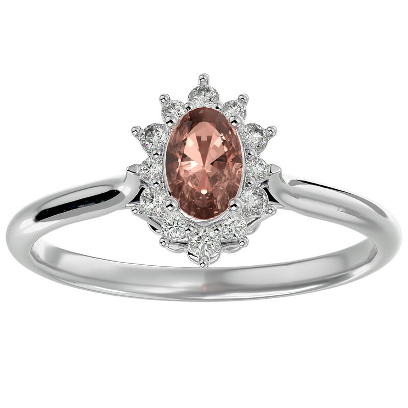 Oval-Cut Morganite & Diamond Halo Ring in 14k White Gold image number null