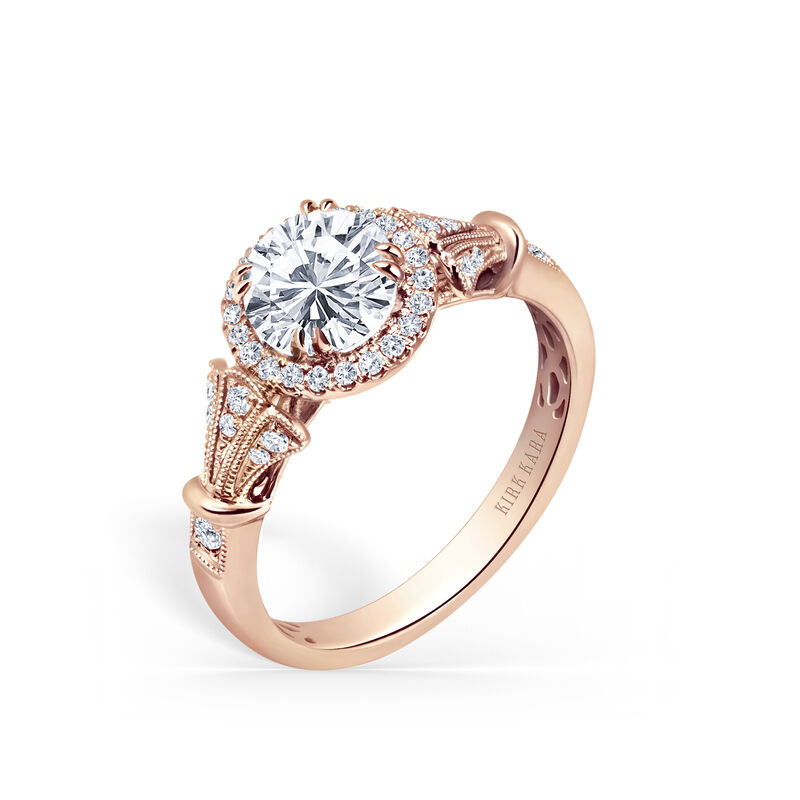 Round-Cut Diamond Halo Art Deco Engagement Setting in 18k Rose Gold K195R65RR image number null