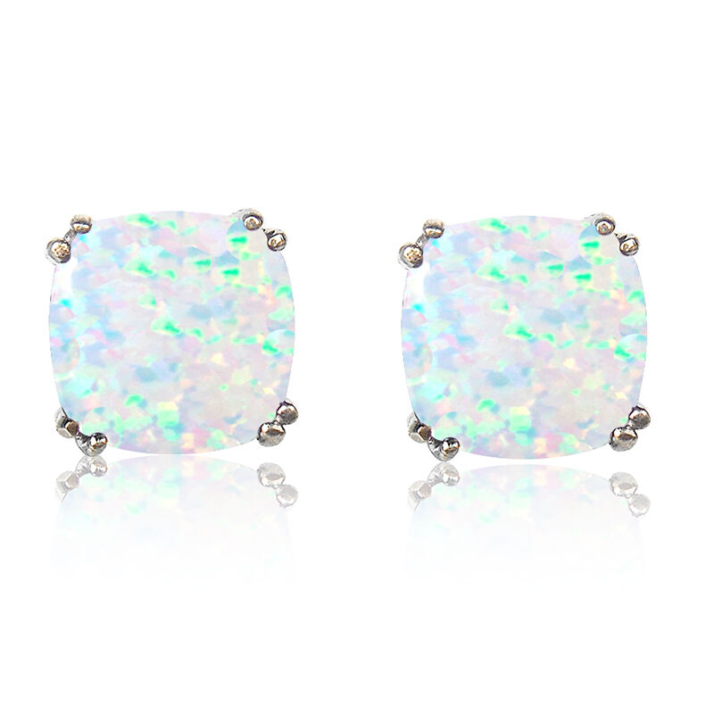 Created Opal Cushion Stud Earrings in Sterling Silver image number null