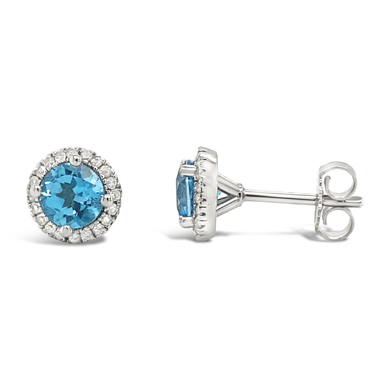 Blue Topaz & Diamond Halo Stud Earrings in 10k White Gold image number null