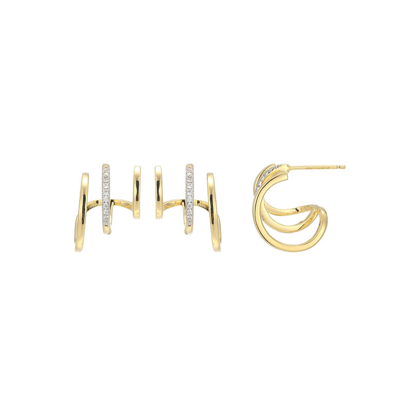 Lab Grown Diamond Multi Hoop Earrings in Gold Plated Sterling Silver image number null