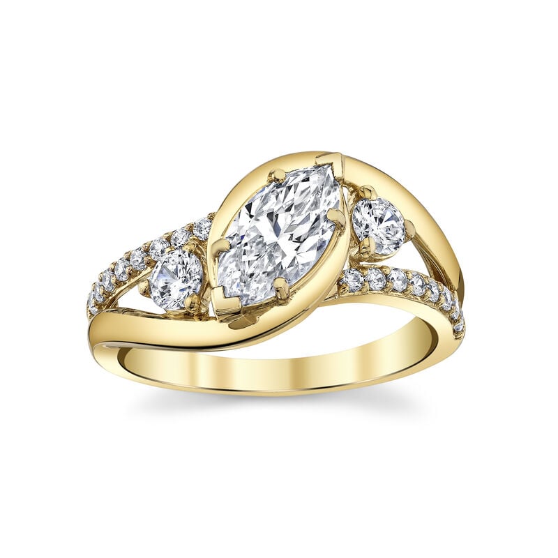 Marquise Lab Grown Diamond 1 1/2ctw. Freeform Bypass Engagement Ring in 14k Yellow Gold image number null