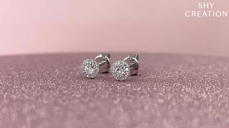 Shy Creation 0.24 ctw Diamond Halo Stud Earrings in 14k White Gold image number null