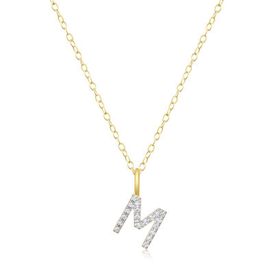 Lab Grown Diamond Letter M Initial Pendant Necklace in 14k Yellow Gold Plated Sterling Silver