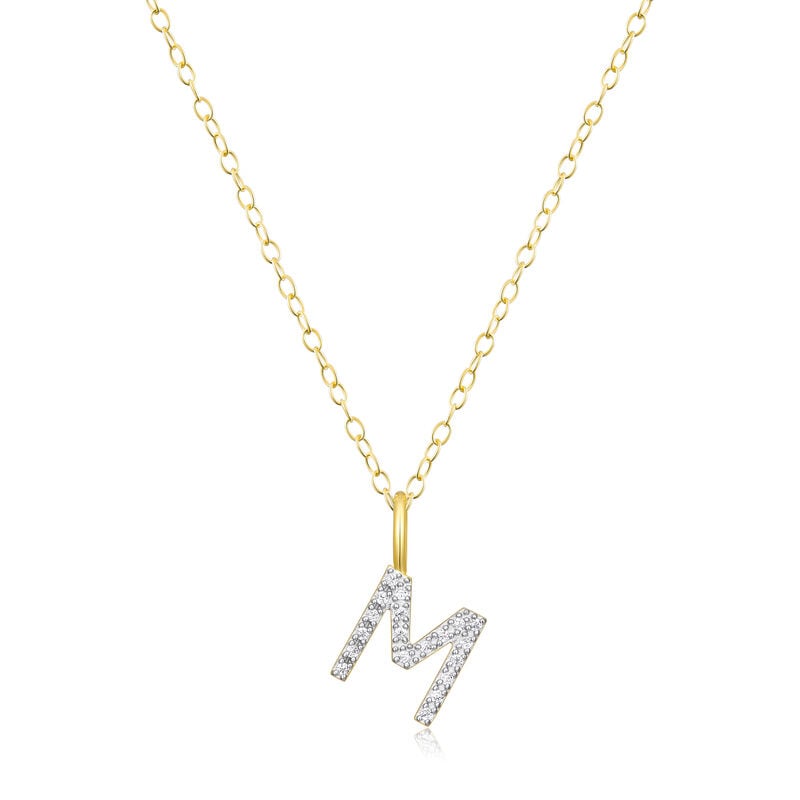 Lab Grown Diamond Letter M Initial Pendant Necklace in 14k Yellow Gold Plated Sterling Silver image number null