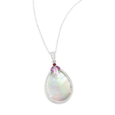 Mother of Pearl White Topaz Garnet and Rhodolite Earrings in Sterling Silver