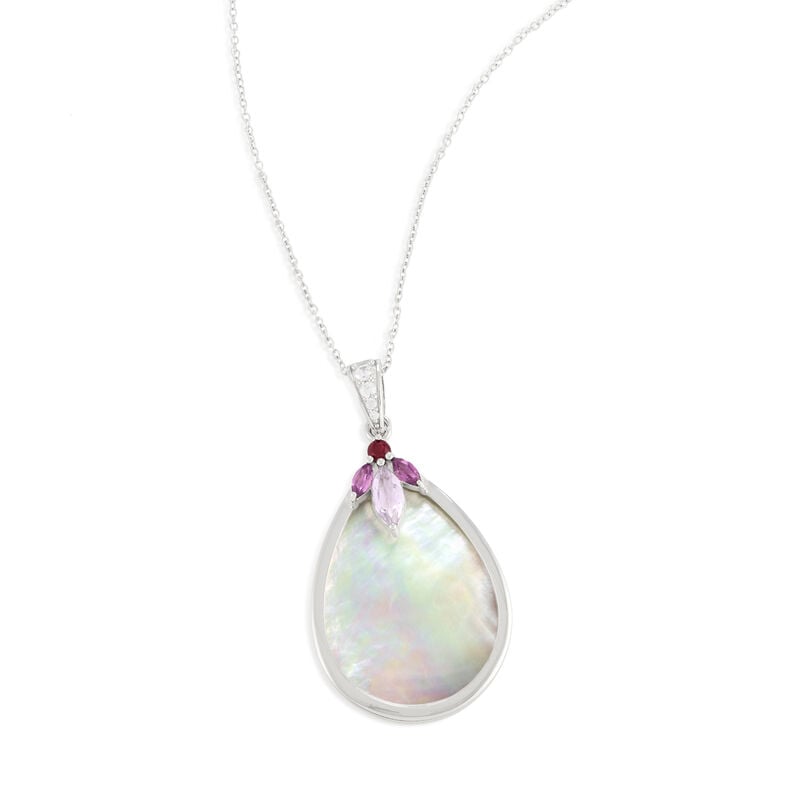 Mother of Pearl White Topaz Garnet and Rhodolite Earrings in Sterling Silver image number null