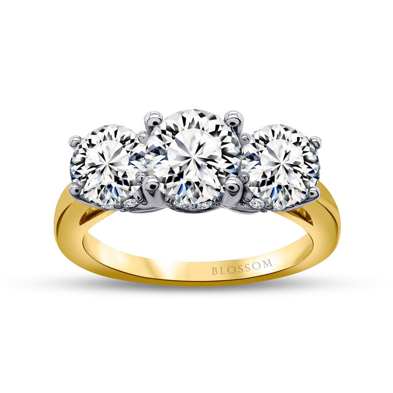 Blossom Cut Round Lab Grown 2.35ctw. Diamond 3 Stone Hidden Halo Engagement Ring in 14k Yellow Gold image number null