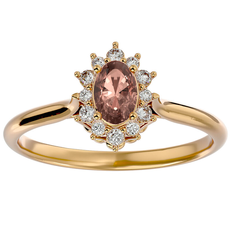 Oval-Cut Morganite & Diamond Halo Ring in 14k Yellow Gold image number null