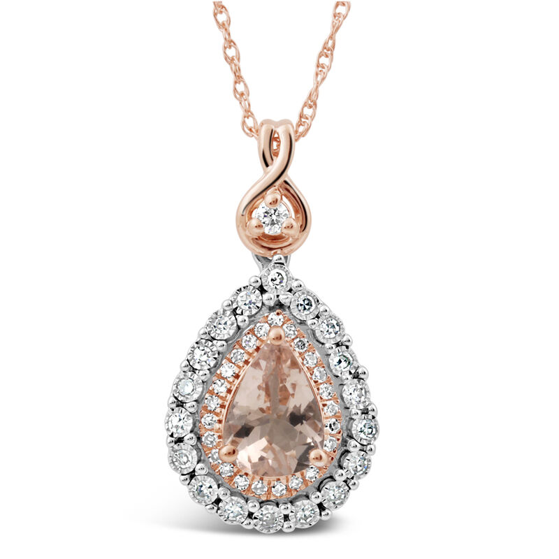 Pear-Shaped Morganite & Diamond Halo Pendant in 10k White & Rose Gold image number null