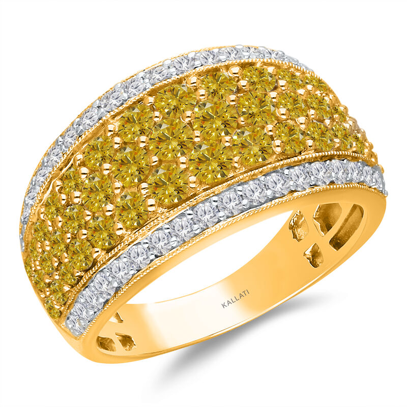 Brilliant-Cut 1.90ctw. White & Yellow Diamond Cluster Rows Fashion Ring in 14k Yellow Gold image number null