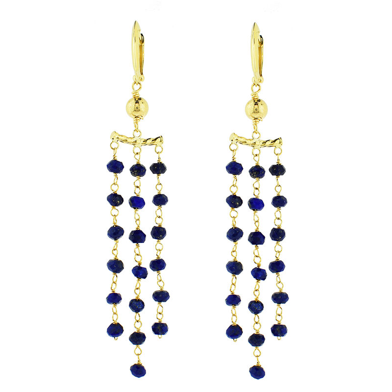 Blue Lapis Dangle Gemstone Earrings in 14k Yellow Gold image number null