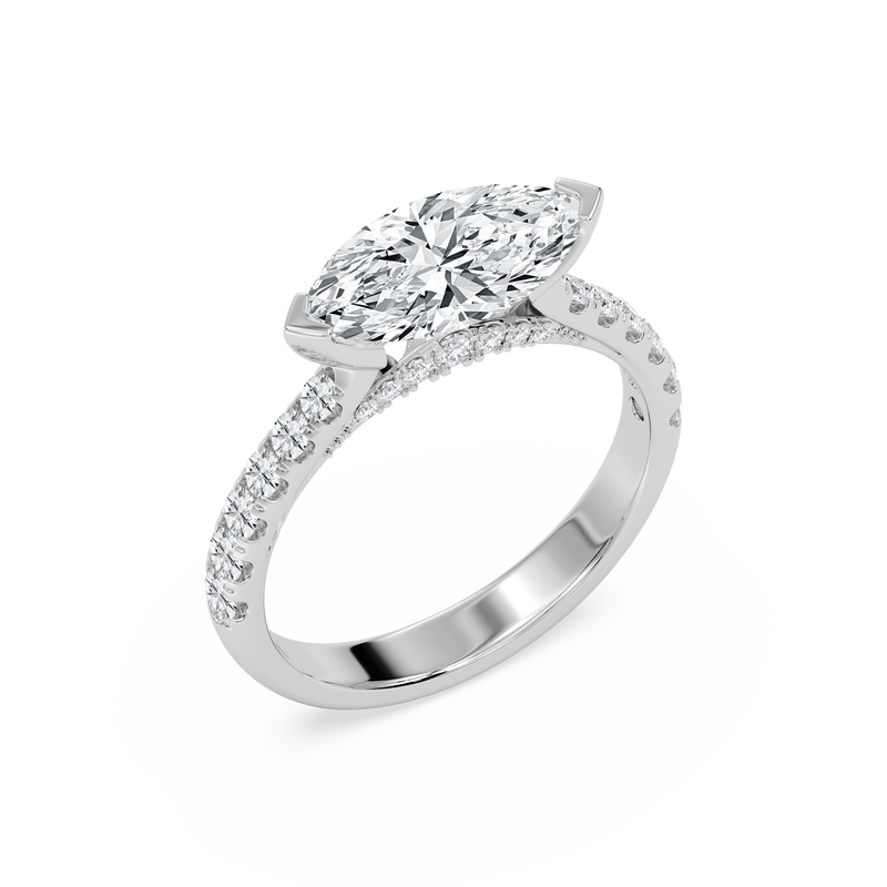 Marquise Lab Grown Diamond 2 1/2ctw. East West Half Bezel Engagement Ring in 14k White Gold image number null