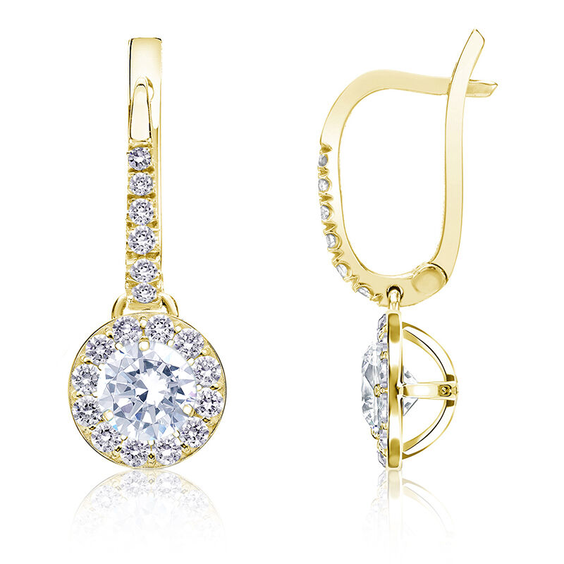 Diamond Halo ¾ct. t.w. Dangle Earrings in 14k Yellow Gold image number null
