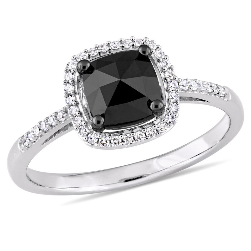 Cushion-Cut 1ctw Black Diamond Halo Engagement Ring in 14k White Gold image number null