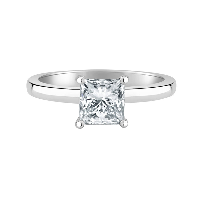 Princess-Cut Lab Grown 1 1/4ct. FG VS Diamond Ribbon Halo Solitaire Engagement Ring in 14k White Gold image number null