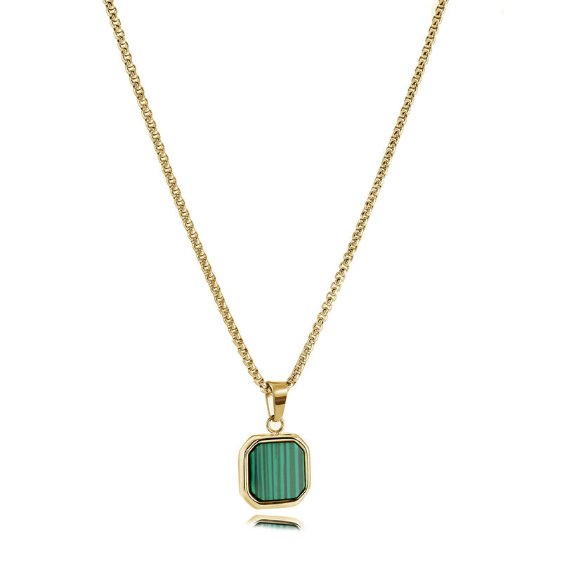 Italgem Steel Malachite Octagon Pendant in Gold IP Stainless Steel image number null