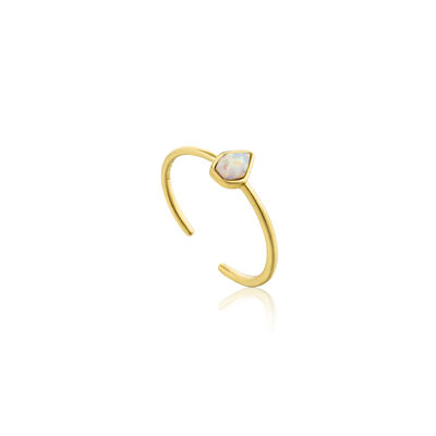 Opal Adjustable Pear Shaped Ring in Yellow Gold Plated Sterling Silver