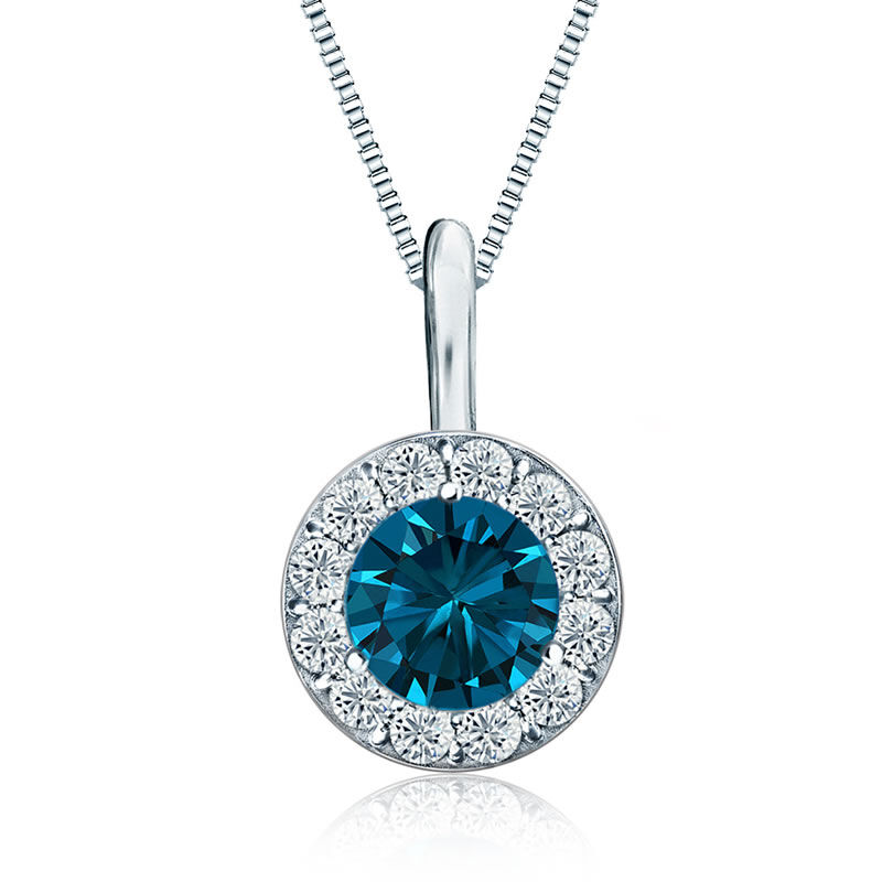 Blue & White 1/2ct. Diamond Halo Pendant in 14k White Gold image number null