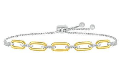 Diamond Link Bolo Bracelet in 10k Yellow Gold & Sterling Silver