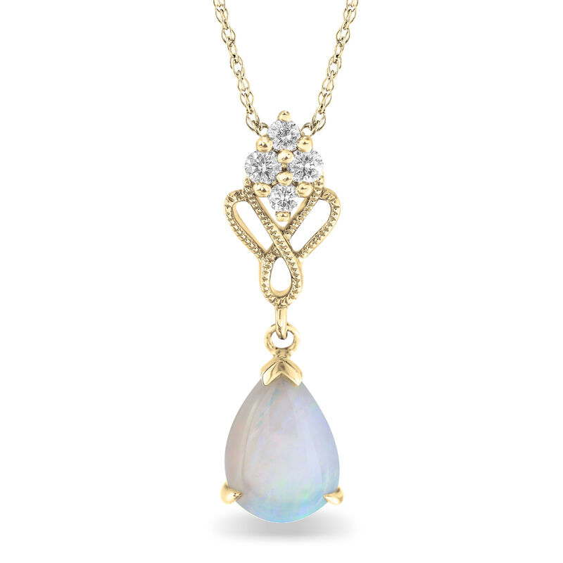 Pear Shape Opal & Diamond Pendant in 10k Yellow Gold image number null