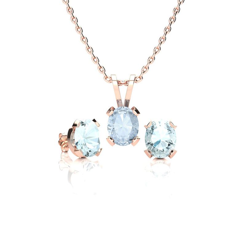 Oval-Cut Aquamarine Necklace & Earring Jewelry Set in 14k Rose Gold Plated Sterling Silver image number null