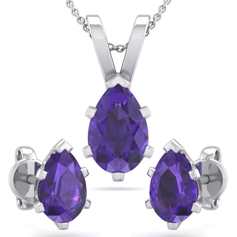 Pear Amethyst Necklace & Earring Jewelry Set in Sterling Silver image number null