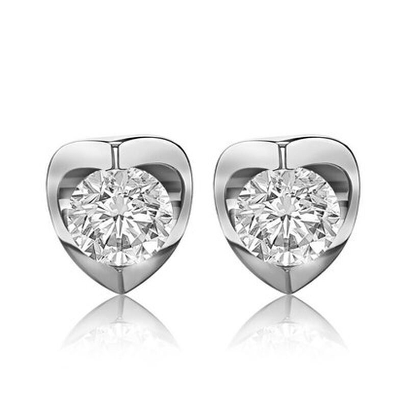 Brilliant-Cut 1ctw. Diamond Tension-Set Solitaire Earrings in 14k White Gold image number null