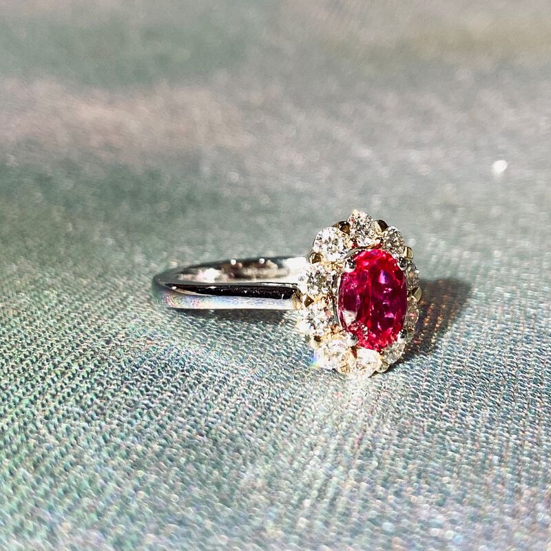 Created Oval Ruby Gemstone & Lab Grown Diamond Halo Ring image number null