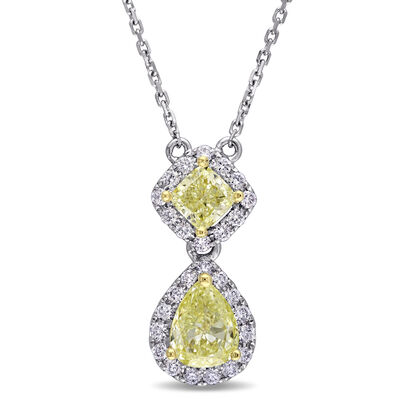 Pear & Princess-Cut Yellow 2ctw. Diamond Halo Necklace in 14k White Gold