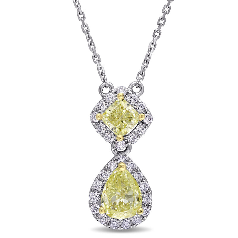 Pear & Princess-Cut Yellow 2ctw. Diamond Halo Necklace in 14k White Gold image number null