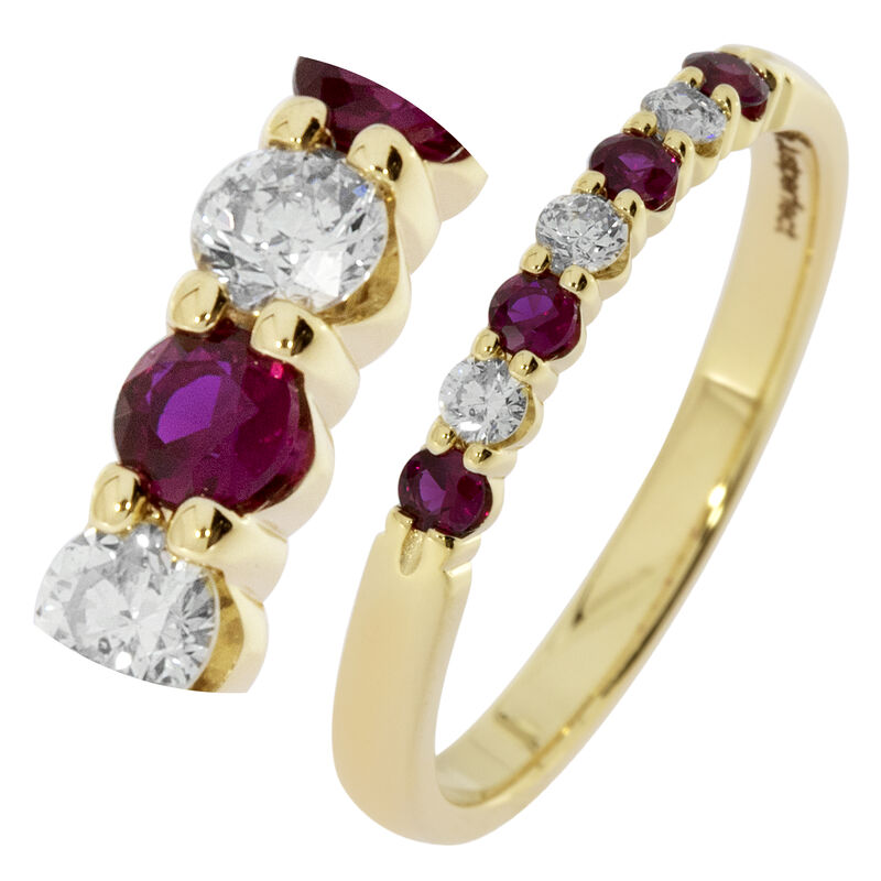 Diamond & Ruby Prong Set 0.15ctw. Band in 14k Yellow Gold image number null