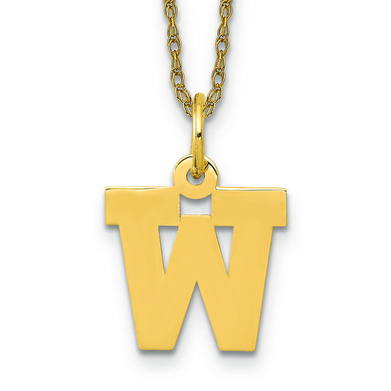 Small Block W Initial Necklace in 14k Yellow Gold image number null