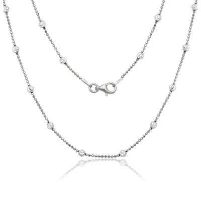 Small Beads Diamond Cut Moon Bead 20" Chain 3.2mm in Sterling Silver