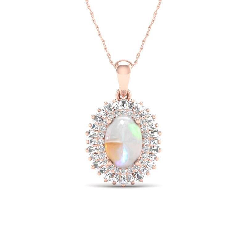 Oval Opal & Diamond Ballerina Pendant in 10k Rose Gold image number null
