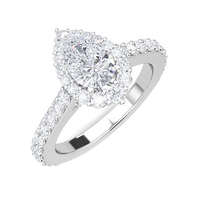 Pear-Shaped Lab Grown 2ctw. Graduated Halo Engagement Ring in 14k White Gold