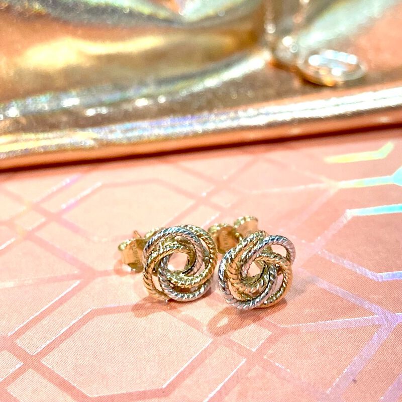 Knot Rope Stud Earrings in 14k Yellow & White Gold