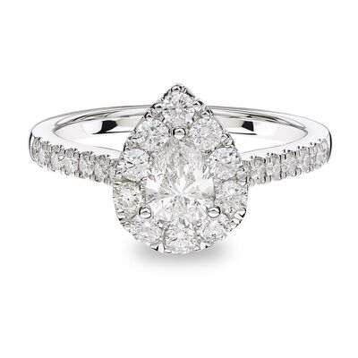 Gemma. Diamond 1 1/4ctw. Pear Halo Engagement Ring in 14k White Gold