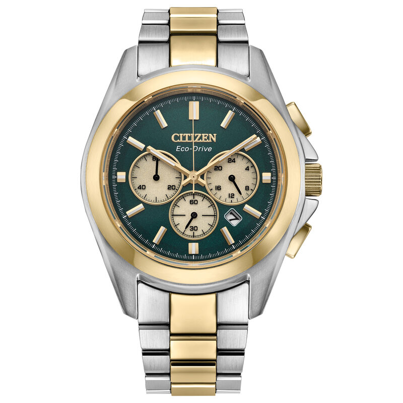 Citizen Men's Sport Lux Chronograph Green Dial Two-Tone Stainless Steel 40mm Watch CA4684-54X image number null