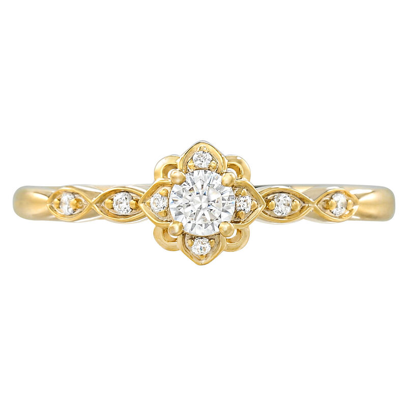 Round Lab Grown Diamond 1/5ctw. Floral Halo Promise Ring in 10k Yellow Gold image number null