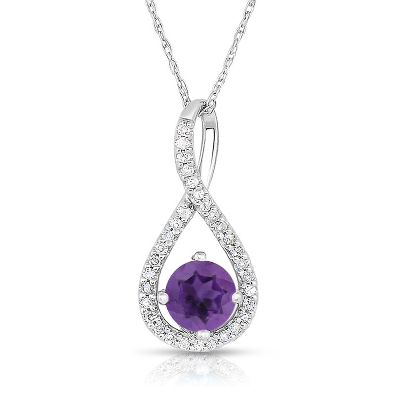 Amethyst & Diamond Infinity Drop Pendant in Sterling Silver image number null