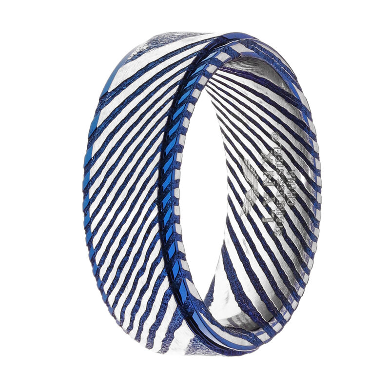 Men's 8mm Damascus Ring in Stainless Steel with Blue IP image number null