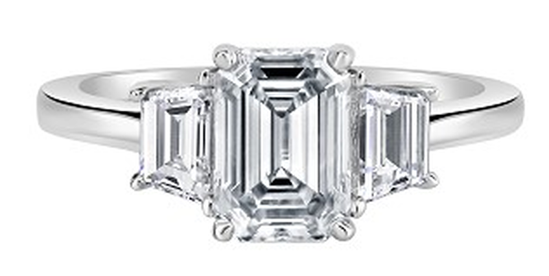 Emery. Emerald-Cut Lab Grown 1 1/2ctw. Diamond Three-Stone Halo Engagement Ring in 14k White Gold image number null