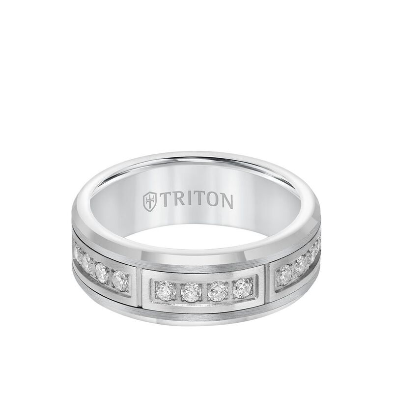 Triton Channel-Set Diamonds Bevel Edge 1/3ctw Tungsten Wedding Band image number null